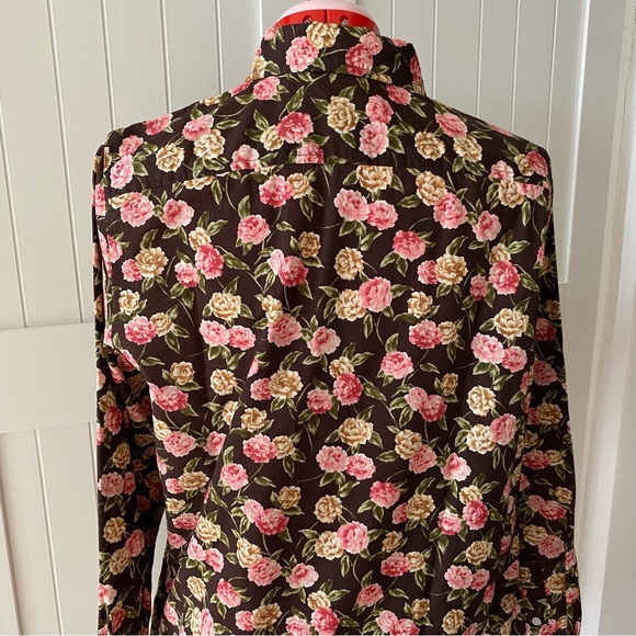 Jones New York Signature Blouse, 100% Cotton, Floral, Brown/Pink, Women's (US M) - Picture 6 of 10